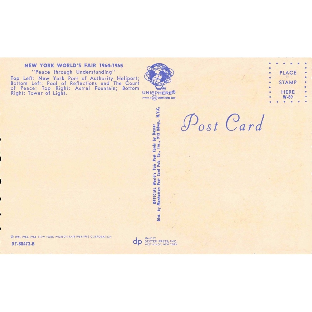 1964-1965 New York Worlds Fair Postcard Unisphere Heliport Tower of Light VG+ - Picture 2 of 2